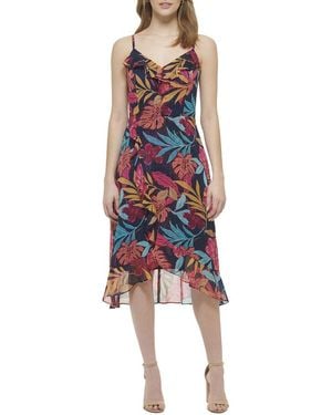 Kensie Printed Chiffon Midi Dress - Red