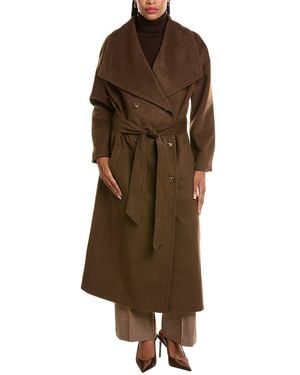 Pascale La Mode Doubled-Breasted Belted Wool-Blend Long Coat - Brown