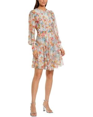 Mac Duggal Floral Mesh Ruffle High Neck Mini Dress - Blue