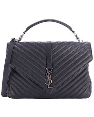 Saint Laurent Classic Monogram University Bag Matelassé Chevron Large (authentic Pre-loved) - Blue