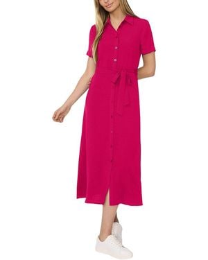 Cece Button Down Midi Shirt Dress - Pink