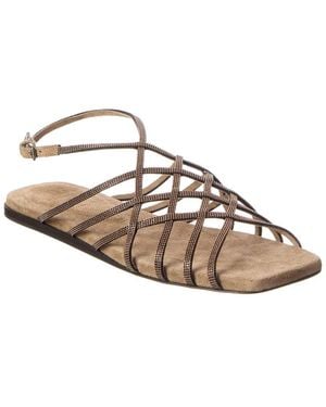 Brunello Cucinelli Leather Slingback Sandal - Metallic