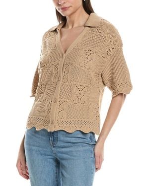 NVLT Short Sleeve Wavy Crochet Shirt - Blue