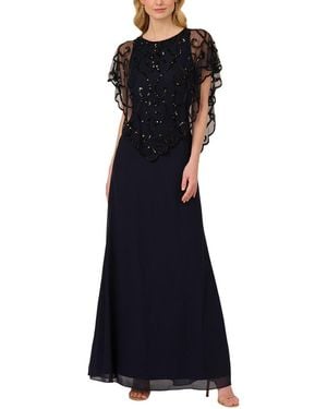 Adrianna Papell Beaded Chiffon Long Gown - Blue