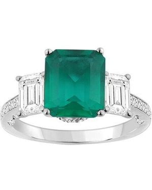 Brilliant Bloom 14K 3.15 Ct. Tw. Lab-Grown Diamond & Emerald Bridal Ring - Green