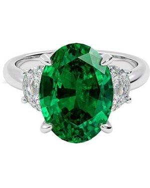 VOWE 14K 6.60 Ct. Tw. Lab-Grown Diamond & Lab-Grown Emerald Ring - Green
