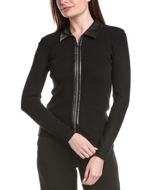 Tahari Collared Zip Front Cardigan - Black