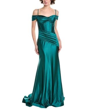 Jovani Pleated Corset Gown - Green