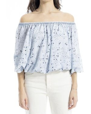 Max Studio Smock Neck Bubble Hem Blouse - Blue