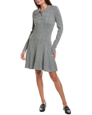 Minnie Rose Cable Knit Polo Sweaterdress - Grey