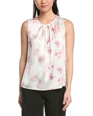 Anne Klein Pleated Neck Blouse - White