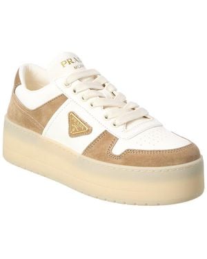 Prada Downtown Leather & Suede Trainer - White