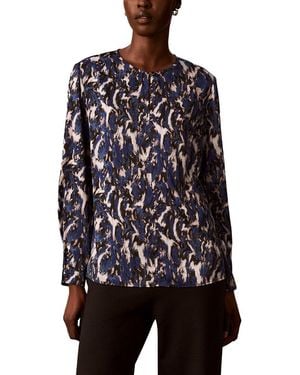 Calvin Klein Pleated Long Sleeve Blouse - Blue