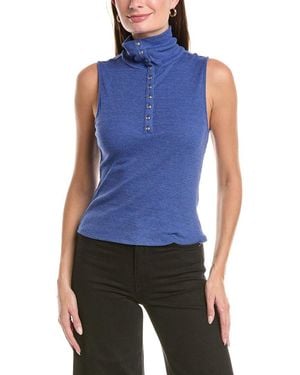 Chaser Brand Triblend Rib Knit Button-Down Tank - Blue