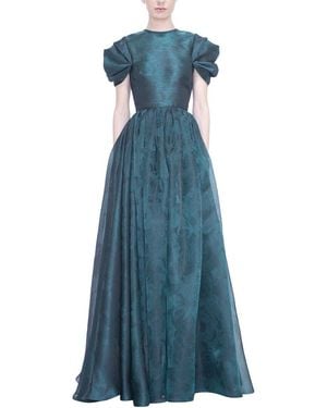 Reem Acra Printed Organza Gown - Blue