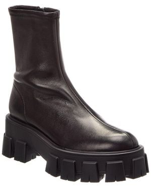 Prada Monolith Stretch Leather Bootie - Black