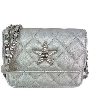 CHANEL Leather Quilted Star Flap Waist Belt Shoulder Bag (Authentic Pre-Loved) - Grey