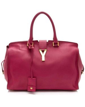 Saint Laurent Pink Leather Classic Cabas Y Medium Tote (authentic Pre-loved) - Red