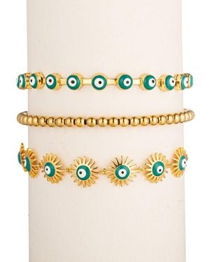 Eye Candy LA Sophia Evil Eye Double Strand Bracelet Set - Metallic