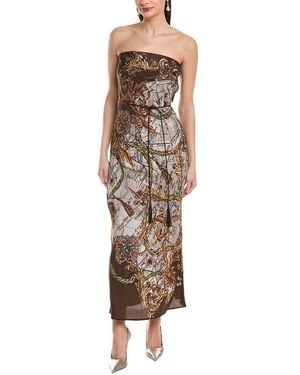 Marchesa Marchesa Rosa Strapless Twill Midi Dress - Brown