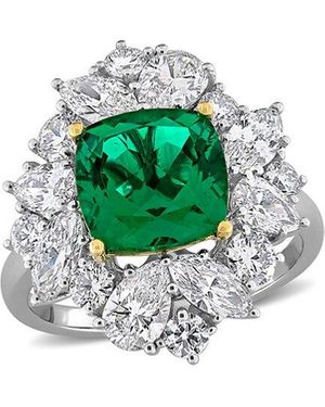 Lab Grown Gemstones Created Forever 18K 4.89 Ct. Tw. Lab-Grown Diamond & Lab-Grown Emerald Center Design Ring - Green