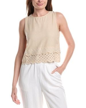 Ellen Tracy Linen-Blend Embroidered Top - White