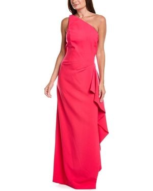 Teri Jon Crepe Cascade Ruffle Gown - Pink