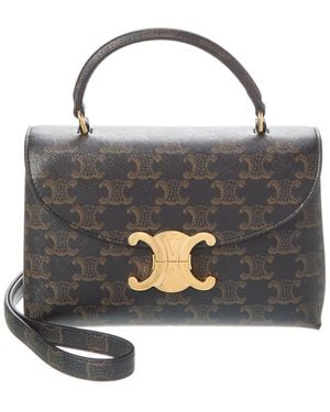 Celine Nino Medium Triomphe Coated Canvas & Leather Shoulder Bag - Black