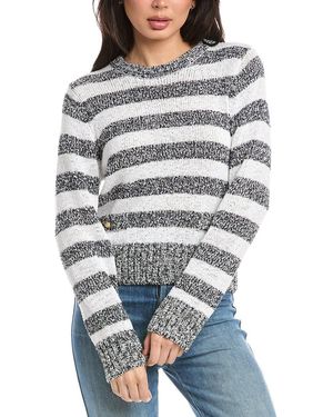 St. John Relaxed Crewneck Striped Sweater - Gray