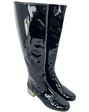 Saint Laurent Patent Leather Glitter Heel Knee-High Boot (Authentic Pre-Loved) - Blue