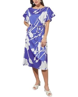 Ming Wang Belted Floral Crepe De Chine Shift Dress - Blue