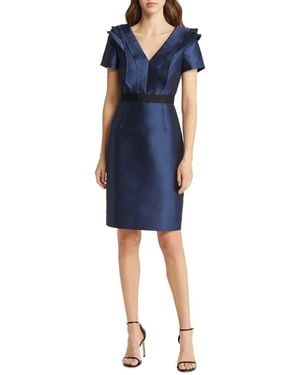 Shani Focus By Satin Mikado Ruffle Neckline Dress - Blue