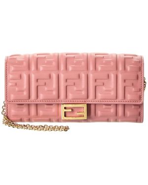 Fendi Baguette Leather Wallet On Chain - Pink