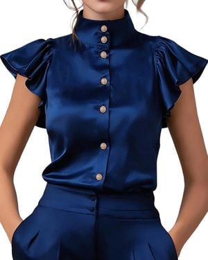 Tedora Short Sleeve Blouse - Blue
