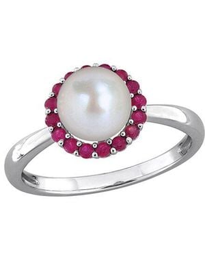 Rina Limor 0.32 Ct. Tw. Ruby & .0-.5Mm Pearl Halo Ring - Pink