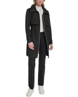 Cole Haan Stow Away Hood Zip Up Trench Coat - Black
