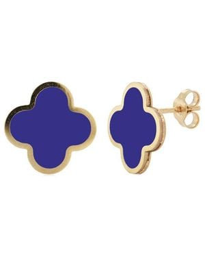 Italian Gold 14K Lapis Clover Studs - Blue