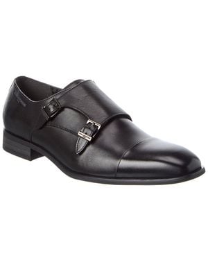 Karl Lagerfeld Double Monk Cap Toe Leather Loafer - Black