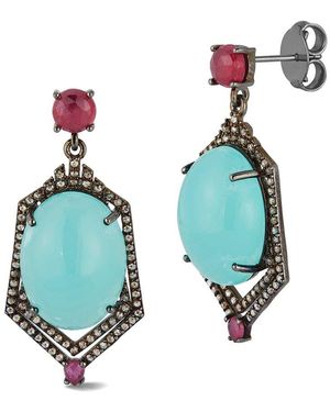 Banji Jewelry Silver 0.97 Ct. Tw. Diamond & Gemstone Drop Earrings - Blue