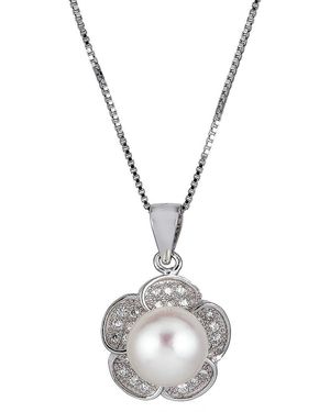 Belpearl Silver 8-9mm Pearl Cz Pendant Necklace - Metallic