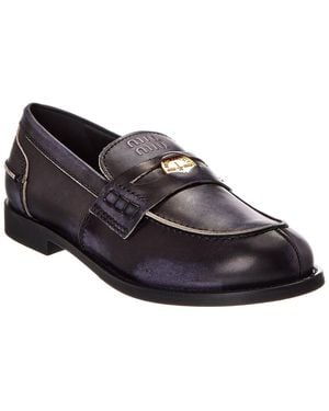 Miu Miu Logo Leather Loafer - Black