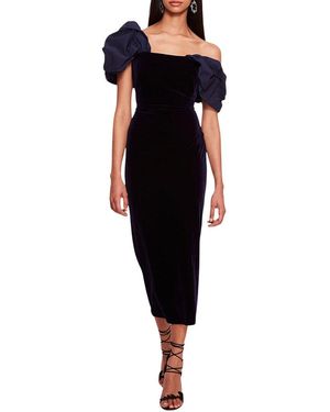 Marchesa Asymmetrical Velvet Midi Dress - Black