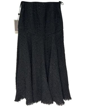 McQueen Raw-Edge Trim Midi Length Skirt, Size It (Authentic Pre- Loved) - Black
