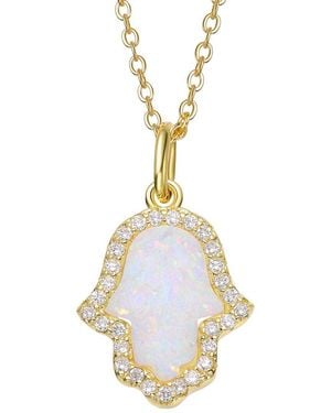 Rachel Glauber 14K Plated Cz Pendant Necklace - Metallic