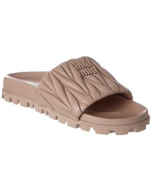 Miu Miu Matelasse Leather Slide - Brown