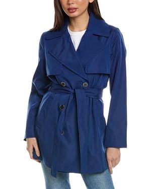 Via Spiga Double-Breasted Short Trench Coat - Blue