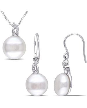 Rina Limor Silver Diamond 10.5-11mm Pearl Jewellery Set - White