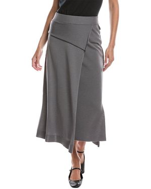 Lafayette 148 New York Knit Wool Pull-On Wrap Skirt - Grey