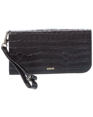 Jason Wu Croc-Embossed Leather Clutch - Black
