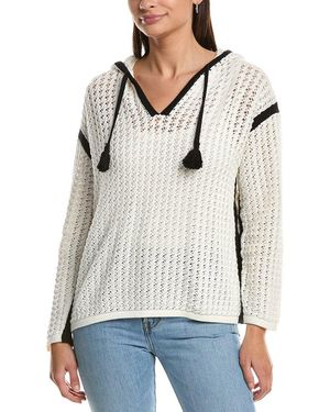 Vintage Havana Contrast Crochet Hoodie - White